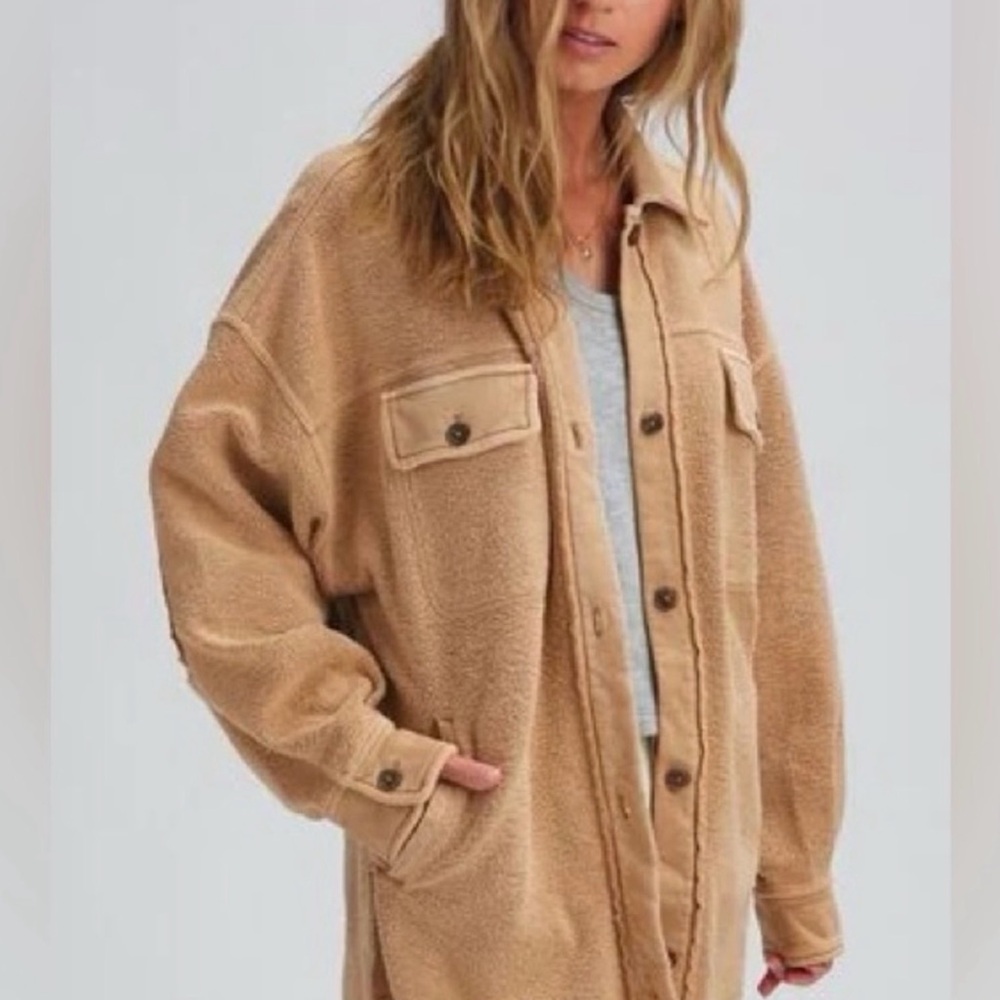 Free People We The Free Peached Twill Shirt Jacket, LARGE NWT - Picture 1 of 5